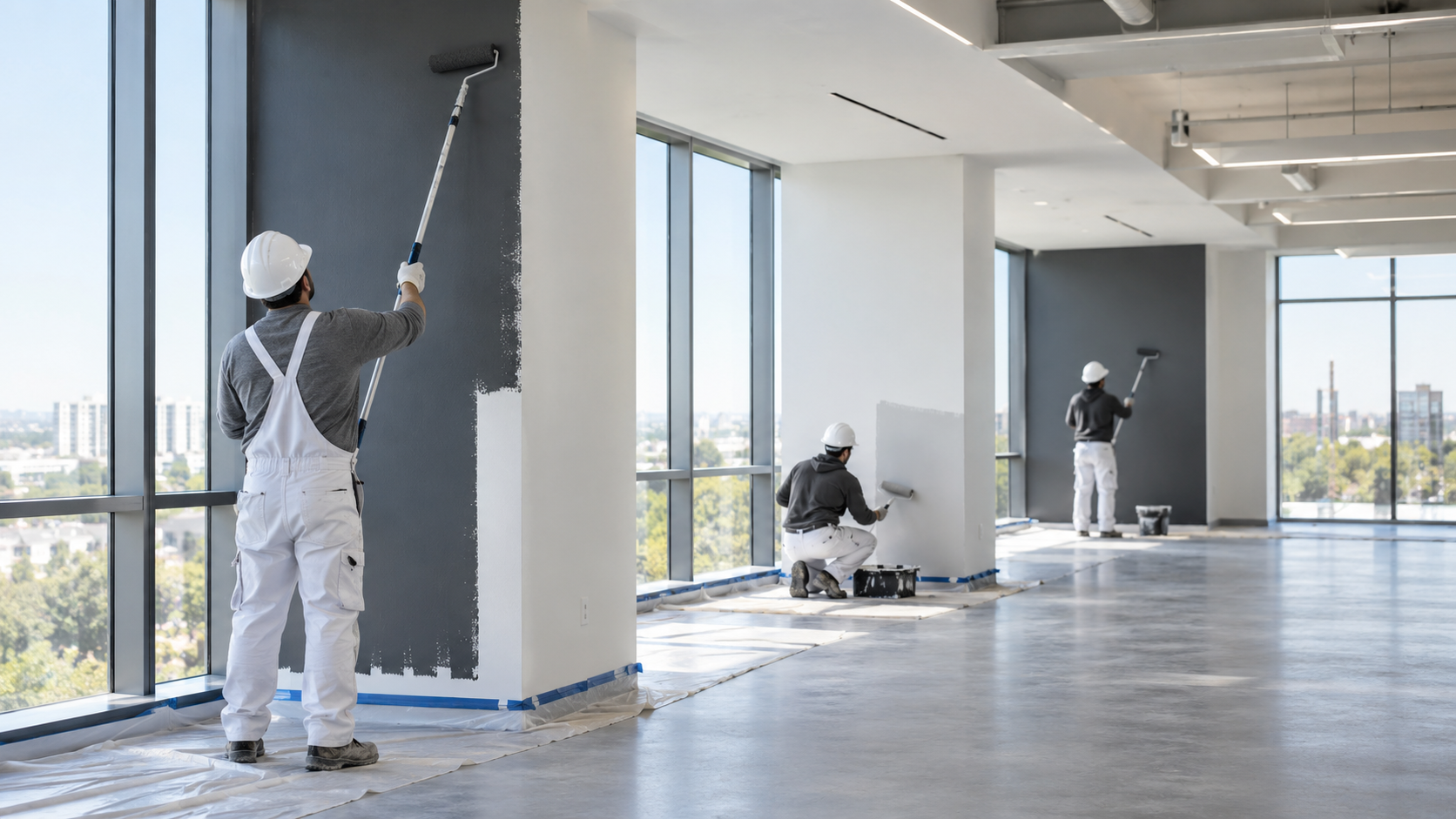 Commercial painter working in a modern interior